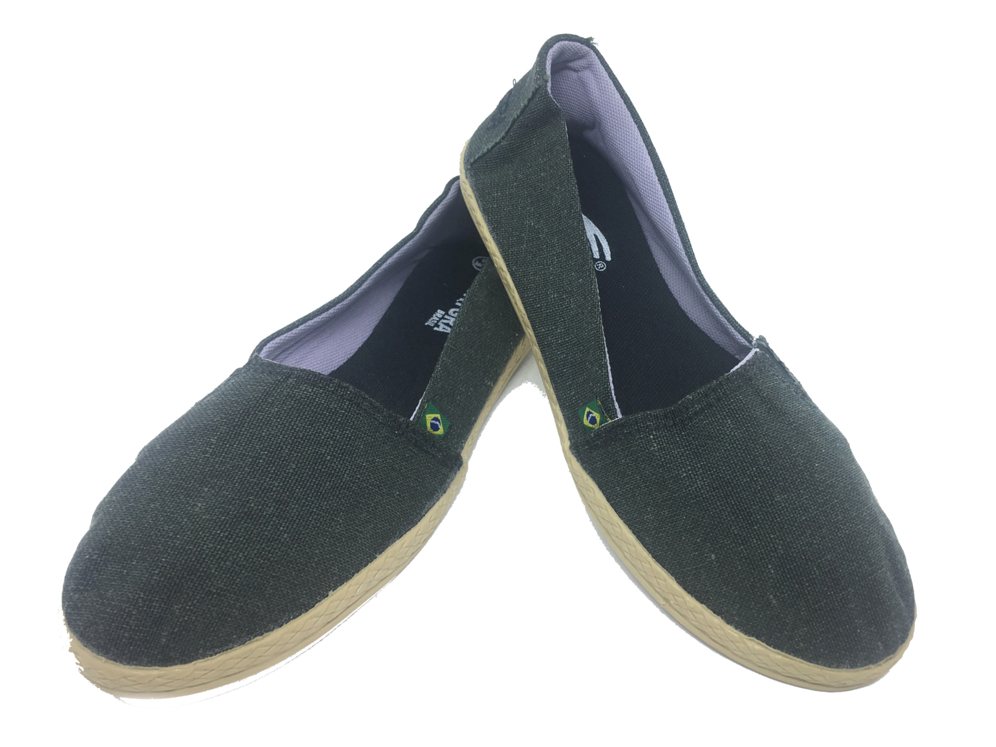 espadrille vert fonce avec toile de jute sur la pointe