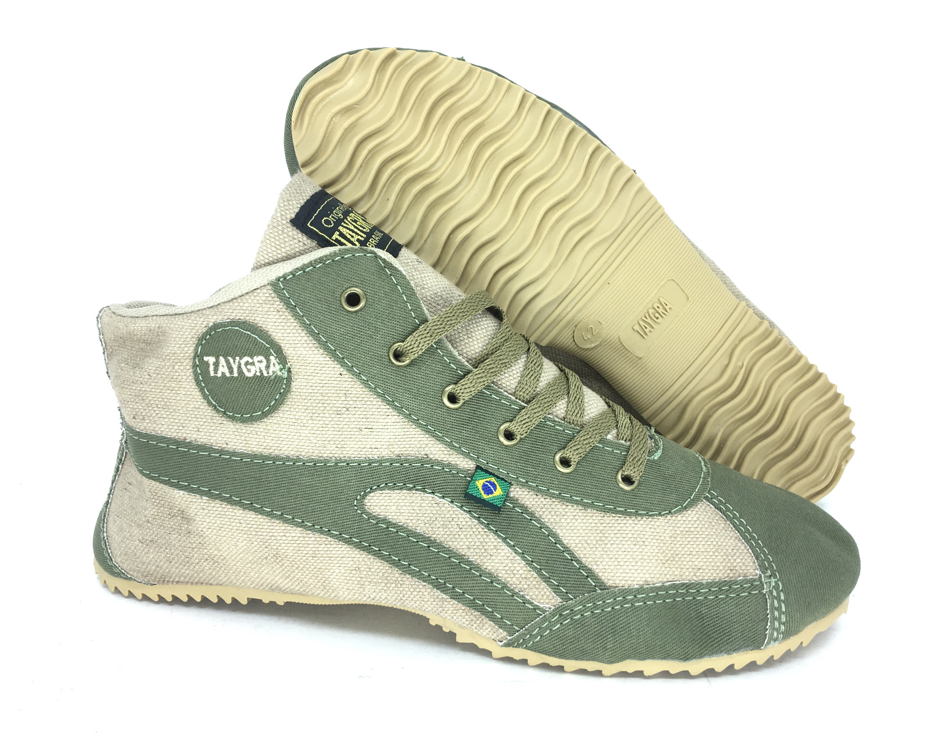 Basket montante TAYGRA coton beige et vert