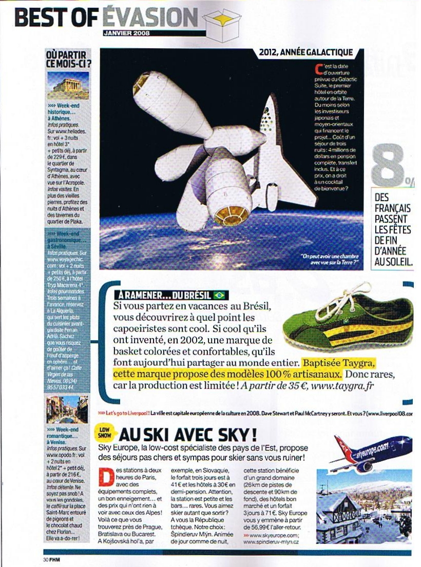 Page magazine FHM - article sur les chaussures TAYGRA